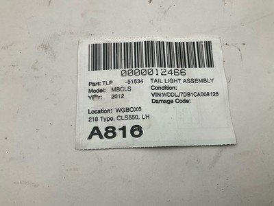 2012-2014 MERCEDES CLS550 W218 Tail Light Assembly Right Passenger 2189060358 - Image 5
