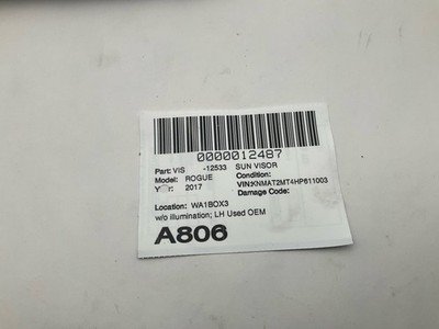 2017 Nissan ROGUE EXCEPT SPORT Sun Visor Left Driver with Mirror & Illumination - Image 5