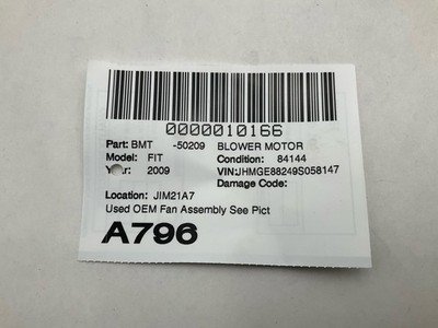 2009-2014 HONDA FIT Blower Motor Fan Assembly 1.5L FWD 84k OEM 79310TF0G01 - Image 6