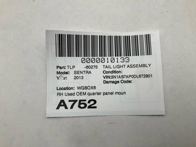 2013-2015 NISSAN SENTRA Tail Light Assembly Right Passenger Body Mounted OEM - Image 7