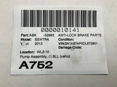 2013-2014 NISSAN SENTRA Anti-lock Brake Parts Pump ABS OEM 2265106452 - Image 8