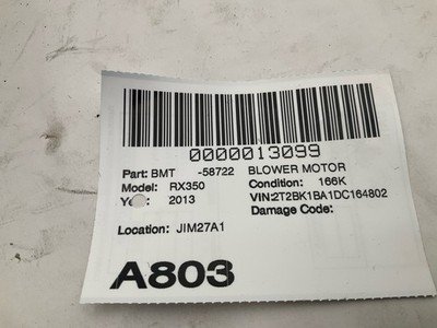 2013 LEXUS RX350 Blower Motor with Fan Cooling Unit 3.5L AWD OEM 871030E050 - Image 6