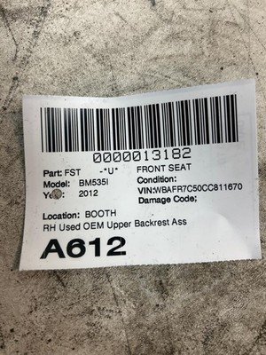 2011-2013 BMW 535i F10 Front Seat Upper Backrest Right Passenger OEM - Image 9