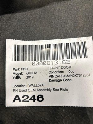 2017-2025 GIULIA Front Door Right Passenger Stromboli Gray Metallic OEM 43k - Image 14