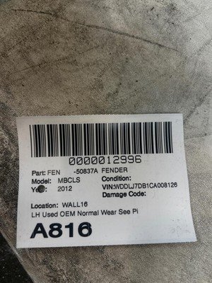 2012-2018 MERCEDES CLS550 W218 Fender Left Driver Black OEM 2188800118 - Image 12