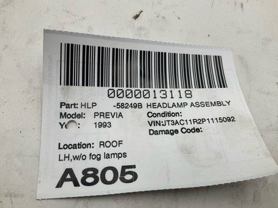 1991-1993 TOYOTA PREVIA Headlamp Assembly Left Driver w/o Fog Lamps OEM - Image 6