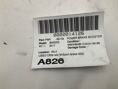 2016-2018 BMW F30 330E Power Brake Booster w/o M-sport Brake 2.0L Hybrid Tested - Image 6