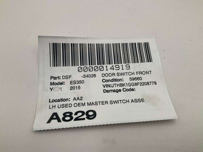 2013-2018 LEXUS ES350 Left Front Driver Door Master Window Switch Parchment OEM - Image 6