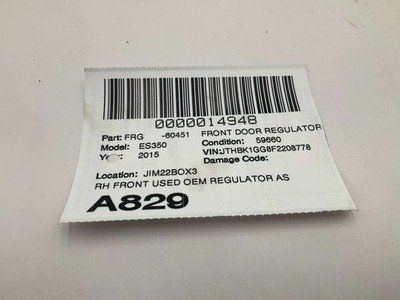 2013-2018 LEXUS ES350 Right Front Driver Door Window Regulator w/ Motor 59k OEM - Image 6