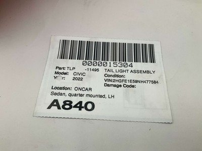 2022-2024 HONDA CIVIC Si Right Passenger Tail Light LED Body Mounted Tested OEM - Image 6