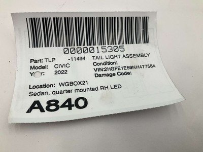 2022-2024 HONDA CIVIC Si Right Passenger Tail Light LED Tested Body Mounted OEM - Image 8