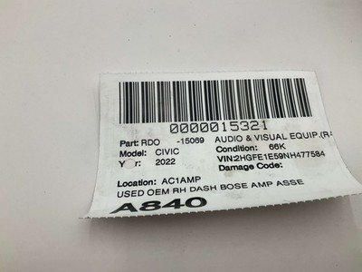2022-2024 HONDA CIVIC Si Bose Amp Amplifier 66k Miles OEM 8A400T20A51M1 - Image 6