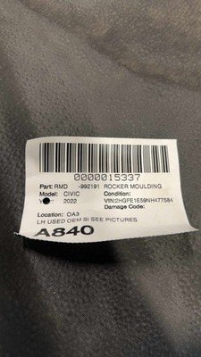 2022-2025 HONDA CIVIC Si Left Driver Rocker Skirt Panel Moulding Crystal Black - Image 23