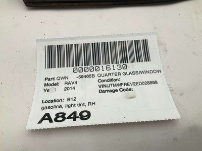 13 14 15 16 17 18 TOYOTA RAV4 Rear Quarter Window Glass Right Passenger OEM - Image 3
