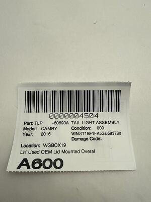 15 16 17 TOYOTA CAMRY Tail Light Assembly Left Driver Side OEM LID Mounted - Image 8