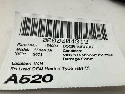 2008 NISSAN ARMADA Door Mirror Right Passenger Side OEM Heated Type - Image 8