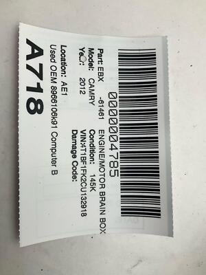 2012-2013 TOYOTA CAMRY Engine Motor Brain Box Used Oem 8966106K91 - Image 5