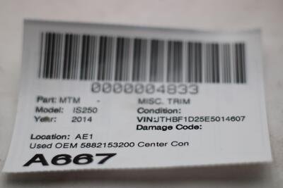 2014-2015 LEXUS IS250 Center Console with Emergency Brake and Screen ControlsOEM - Image 8