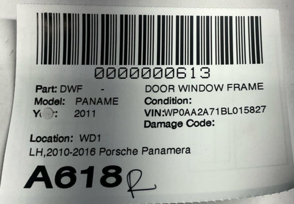 2010-2016 Porsche Panamera Rear Left Window Door Frame Regulator Carrier OEM - Image 3
