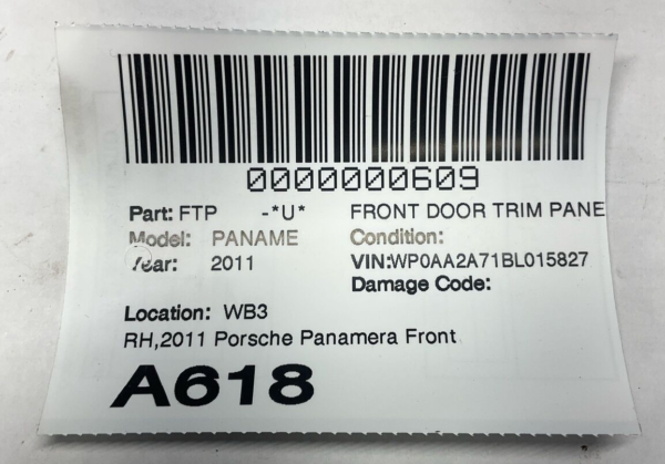 2011 Porsche Panamera Front Right Door Trim Panel OEM Cream - Image 3