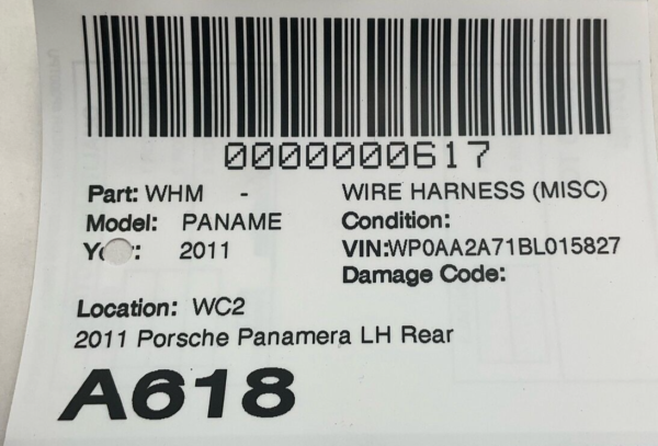 2011 Porsche Panamera Lh Rear Door Harness Oem - Image 4