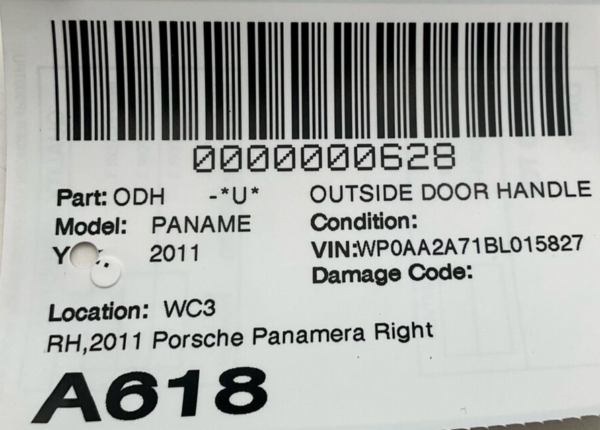 2011 Porsche Panamera Right Passenger Front Outside Door Handle OEM Black - Image 4