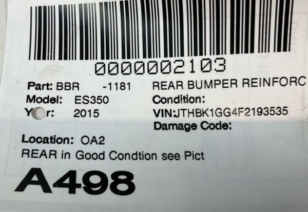2013-2018 LEXUS ES350 Rear Bumper Reinforcement OEM - Image 8