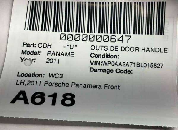 2011-2012 Porsche Panamera Front Left Exterior Door Handle OEM - Image 2