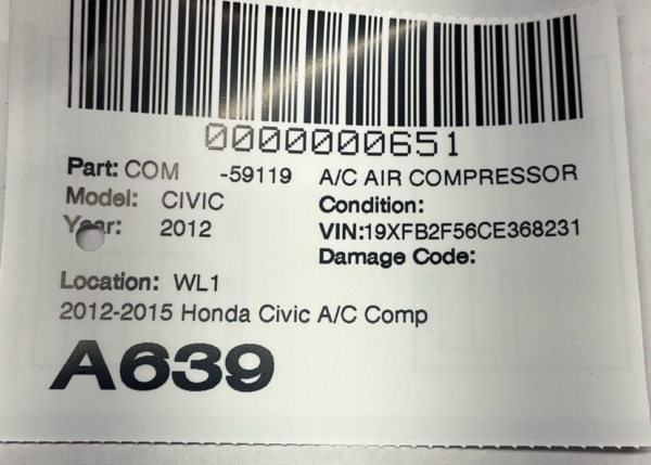 2012-2015 Honda Civic A/C Compressor 1.8L OEM 50k Miles - Image 2