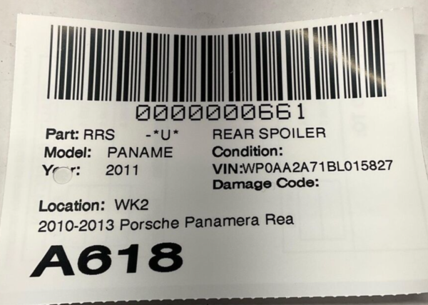 2010-2013 Porsche Panamera Rear Trunk Spoiler w/ Motor Tested OEM Black - Image 8