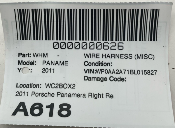 2011 Porsche Panamera Right Rear Door Wire Harness Oem - Image 5