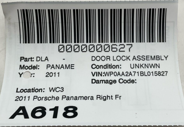 2011 Porsche Panamera Right Passenger Front Door Lock Assembly OEM - Image 6