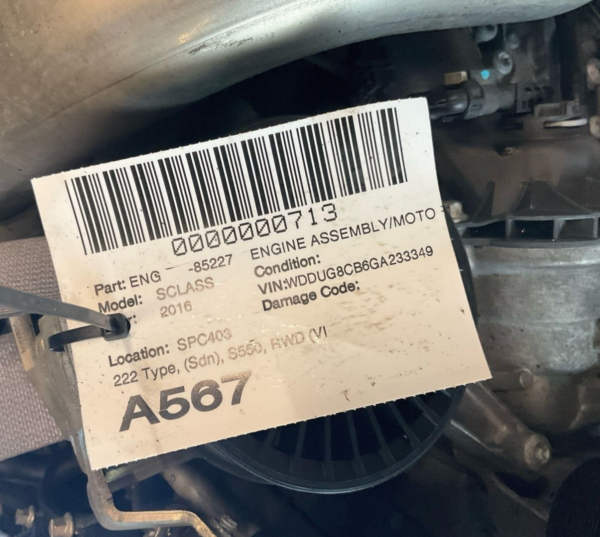 2016 MERCEDES S-CLASS Engine Assembly Motor 222 Type (sdn) S550 RWD S550 - Image 10