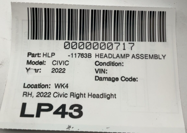 2022-2024 HONDA CIVIC LED Headlamp Assembly 2 Repaired Tabs Good Condition OEM - Image 4