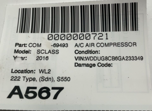 16 17 18 19 20 MERCEDES S-CLASS A/c Air Compressor 222 Type (sdn) S550 - Image 3