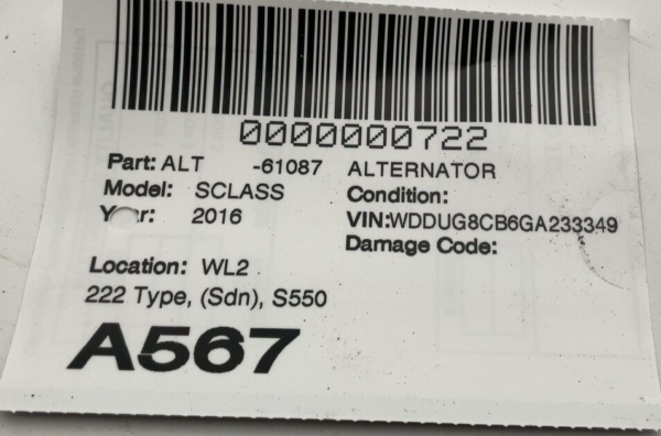 2014-2020 MERCEDES S-CLASS Alternator 222 Type (sdn) S550 OEM 90603480 - Image 4