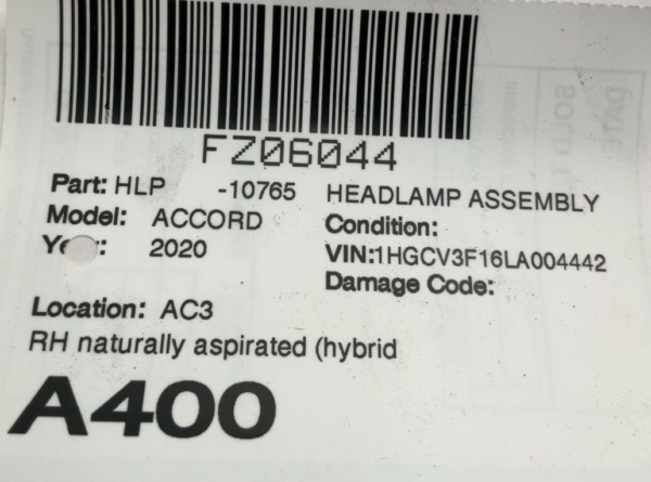 2018-2020 HONDA ACCORD Headlamp Assembly Right Passenger Side OEM - Image 9