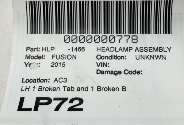 2013-2016 FORD FUSION Headlamp Assembly Left Driver Side Halogen OEM - Image 6
