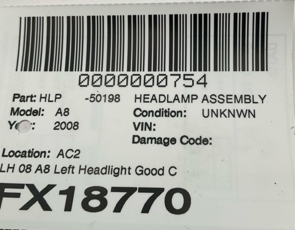 2006-2010 AUDI A8 Headlamp Assembly Left Driver Side 08 OEM 4E0941003BG - Image 5