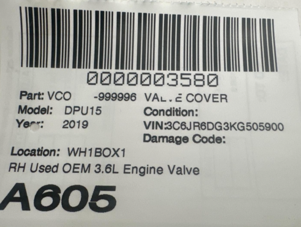2013-2023 DODGE RAM PICKUP 1500 3.6L Valve Cover Right Side OEM 101k Miles - Image 5
