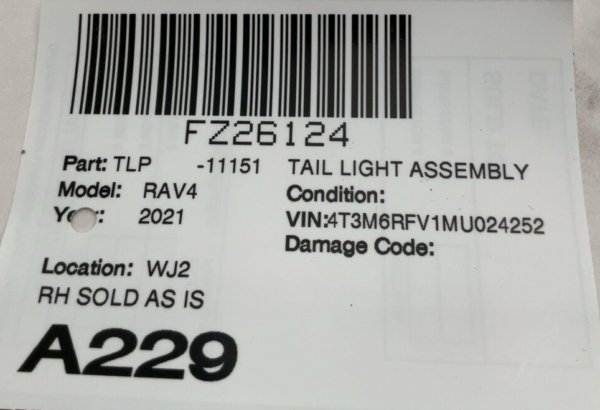2019-2024 TOYOTA RAV-4 Tail Light Assembly Right Passenger Side OEM - Image 6
