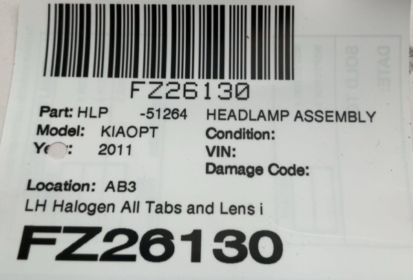 2011 KIA OPTIMA Headlamp Assembly Left Driver Side Halogen OEM - Image 7