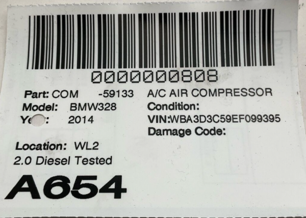 2012-2015 BMW 328 2.0 Diesel SERIES A/C Air Compressor 2.0 Diesel Tested OEM - Image 5