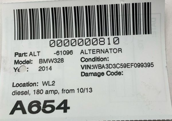 2014-2018 BMW 328 SERIES Alternator Diesel 180 Amp From 10/13 - Image 6