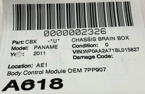 2011-2016 PORSCHE PANAMERA Chassis Brain Box Body Control Module OEM 7pp907064cs - Image 5