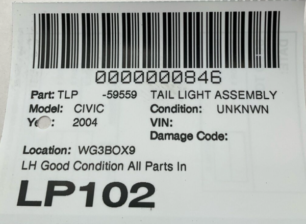 2003-2005 HONDA CIVIC Tail Light Assembly Left Driver Side OEM 3351S5BA01 - Image 5