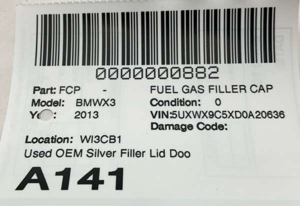 2013 BMW X3 Fuel Gas Filler Cap Cover Door Used OEM 7238086 - Image 4