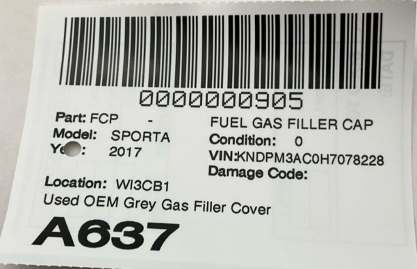 2017-2019 KIA SPORTAGE Fuel Gas Filler Cap Cover Door Lid OEM - Image 4