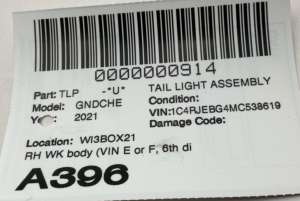 2021 JEEP GRAND CHEROKEE Tail Light Assembly Right Passenger Side OEM - Image 2