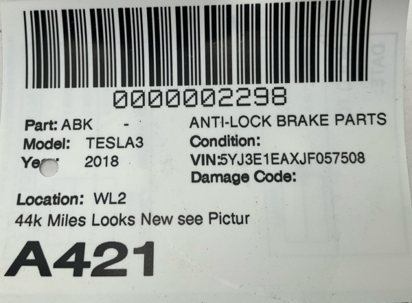 2013-2018 TESLA MODEL 3 Anti-lock Brake Parts 44k Miles OEM 104474500B - Image 8
